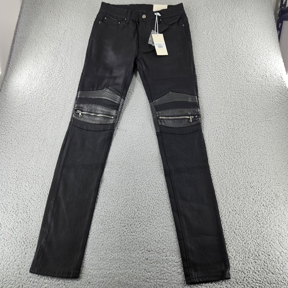 mnml Jeans Mens 30 Black X186 Stretch Moto Biker Zip Ribbed‎ Knee Grunge b